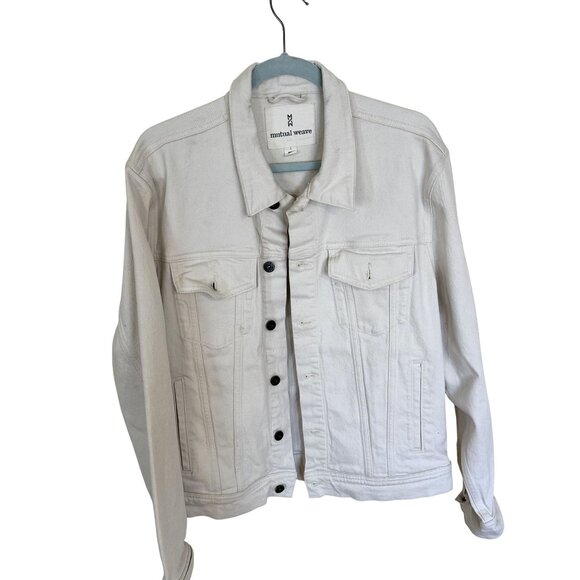 Mutual Weave Mens Denim Jacket Cream Button Front & Pockets Large Jean Relaxed - Picture 1 of 11